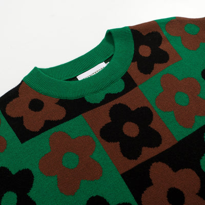 Men's green 60s floral crew-neck knit T-shirt