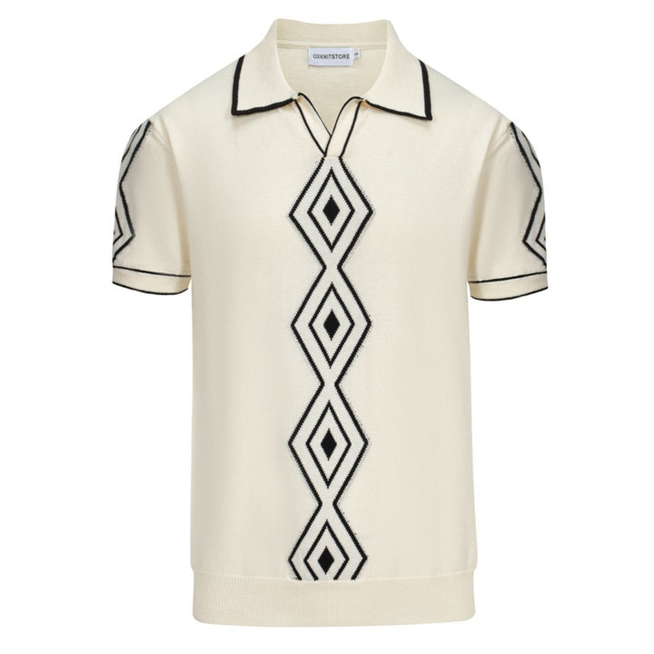 Men's white apricot 60s V-neck polo shirt