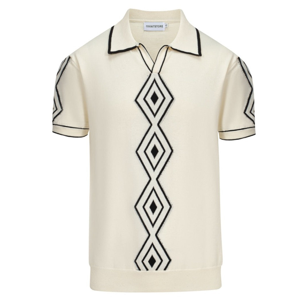 Men's white apricot 60s V-neck polo shirt