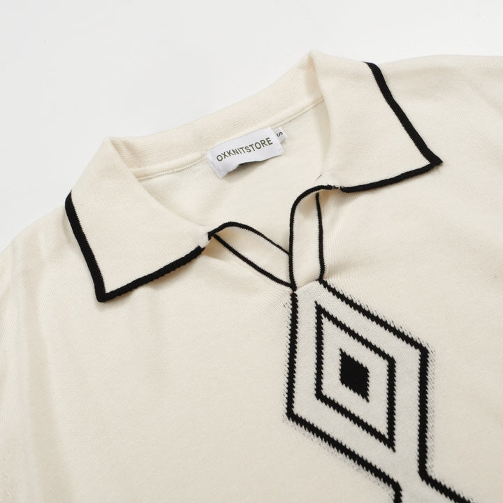 Men's white apricot 60s V-neck polo shirt