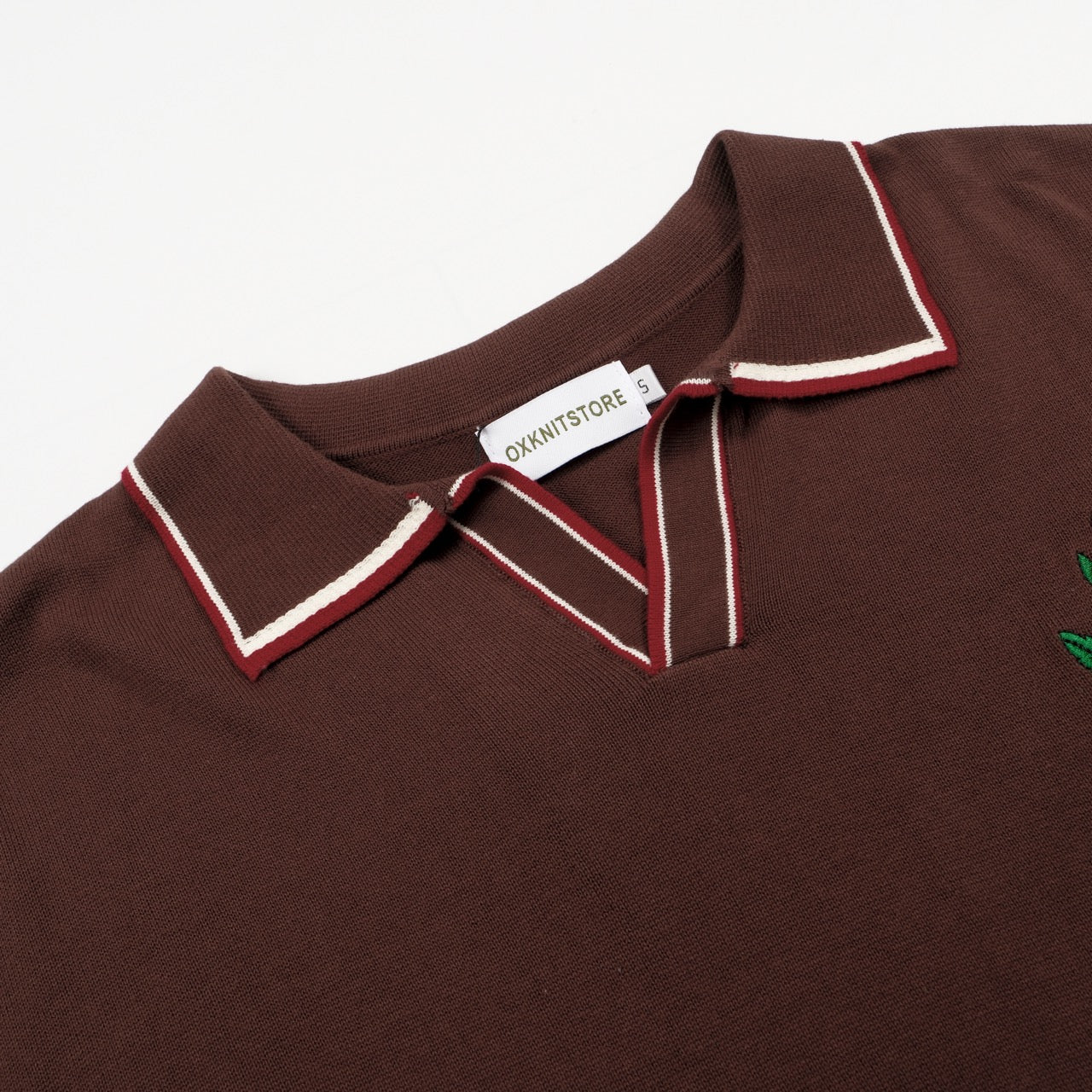 Men's brown vintage period V-neck embroidered knit polo shirt