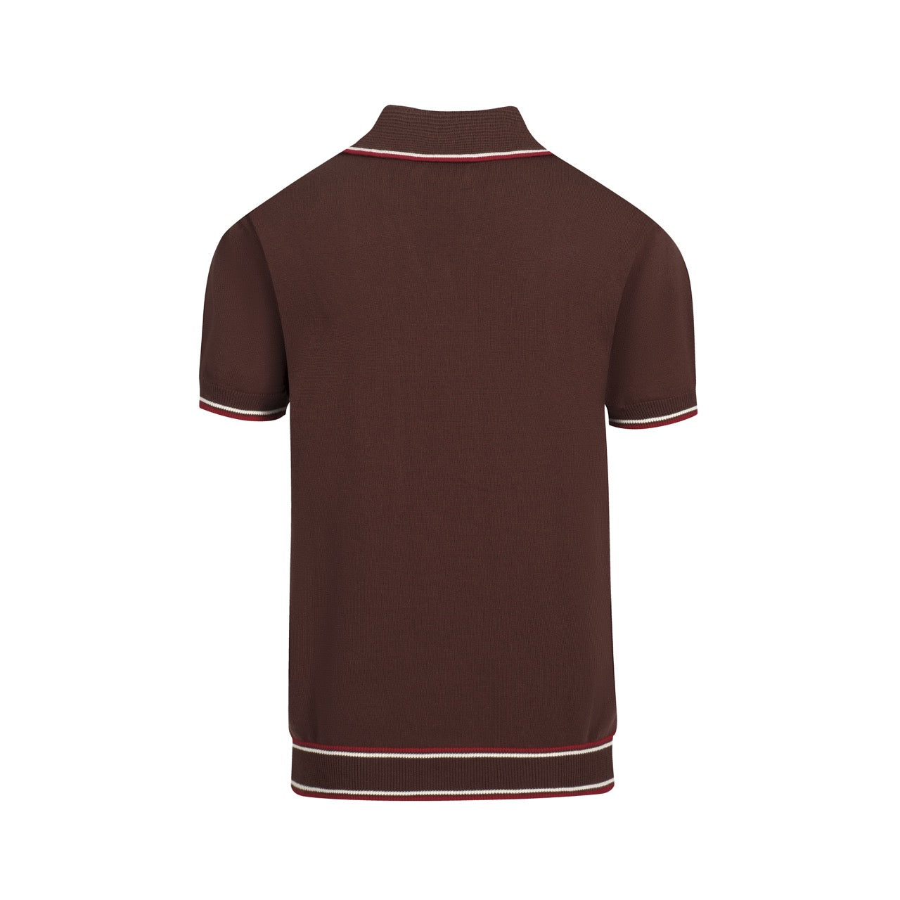 Men's brown vintage period V-neck embroidered knit polo shirt