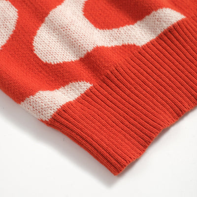 Women's red corrugated V-neck strap knit cardigan