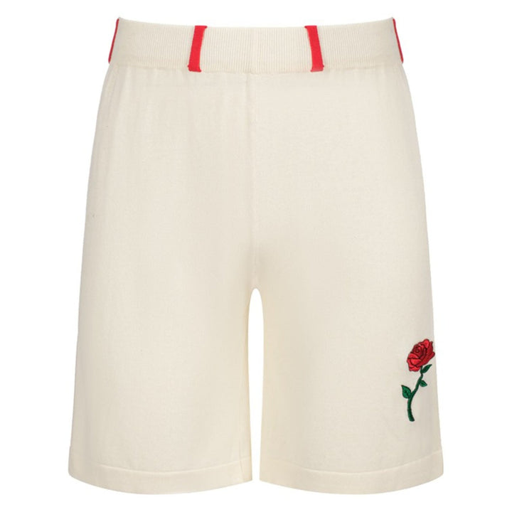 Men's vintage rose embroidery knit shorts