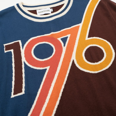 Men's vintage color matching 1976 knit T-shirt