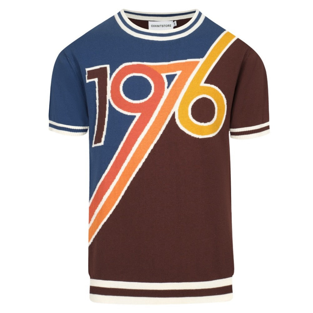 Men's vintage color matching 1976 knit T-shirt