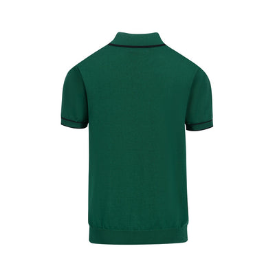 Men's retro green V-neck knit polo shirt