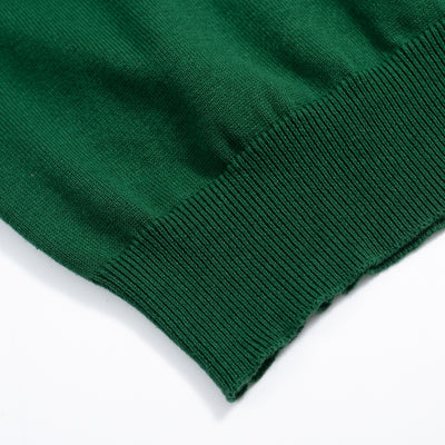 Men's retro green V-neck knit polo shirt