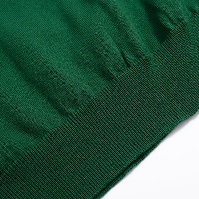 Men's retro green V-neck knit polo shirt