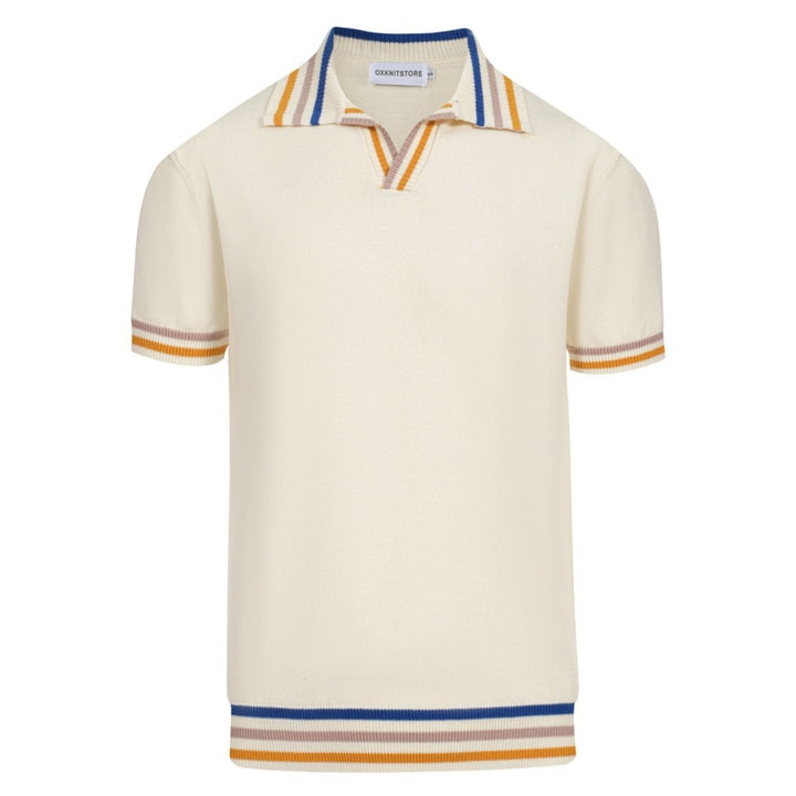 Men's vintage striped knit V-neck polo shirt