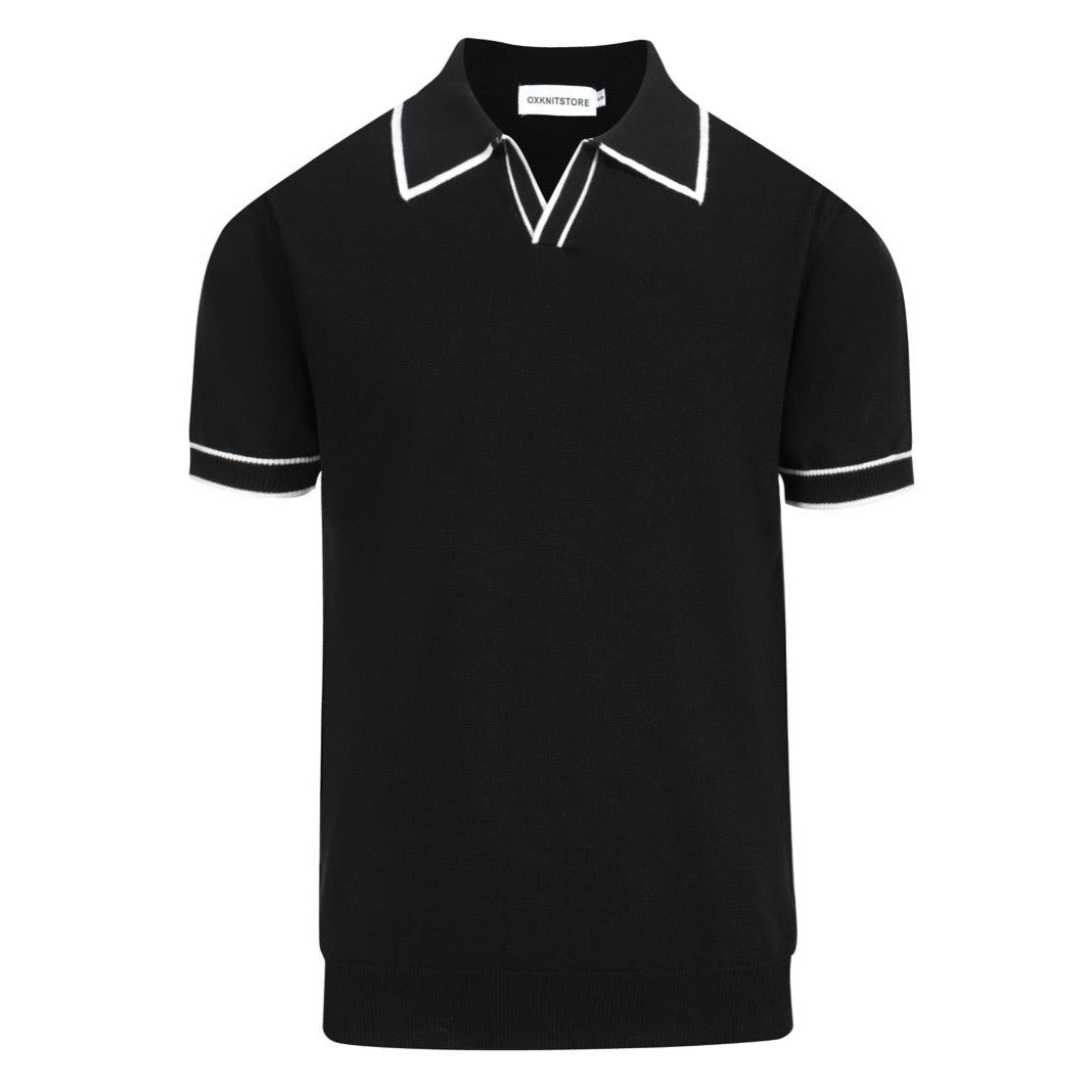 Men's vintage knit V-neck polo shirt