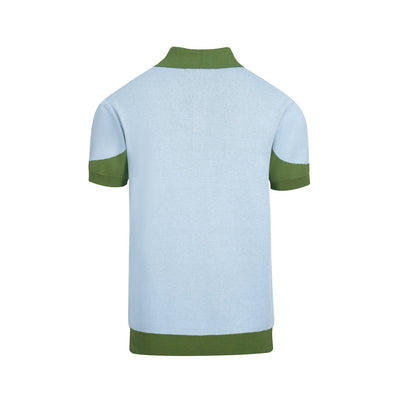 Men's green floral knitted cotton polo shirt