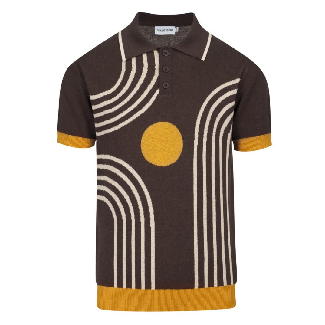 Men's brown knit vintage-style polo shirt