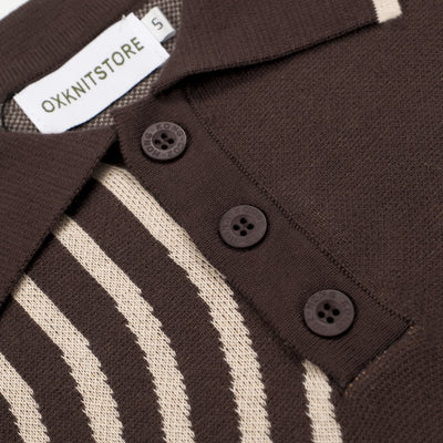 Men's brown knit vintage-style polo shirt