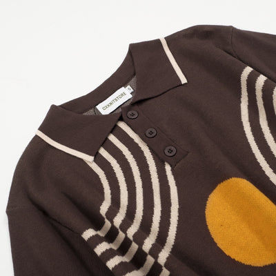 Men's brown knit vintage-style polo shirt