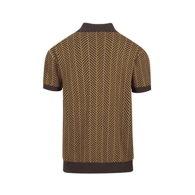 Men's brown knitted cotton jacquard cardigan