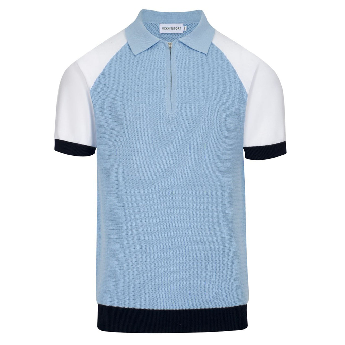 Men's blue zip-up vintage polo shirt