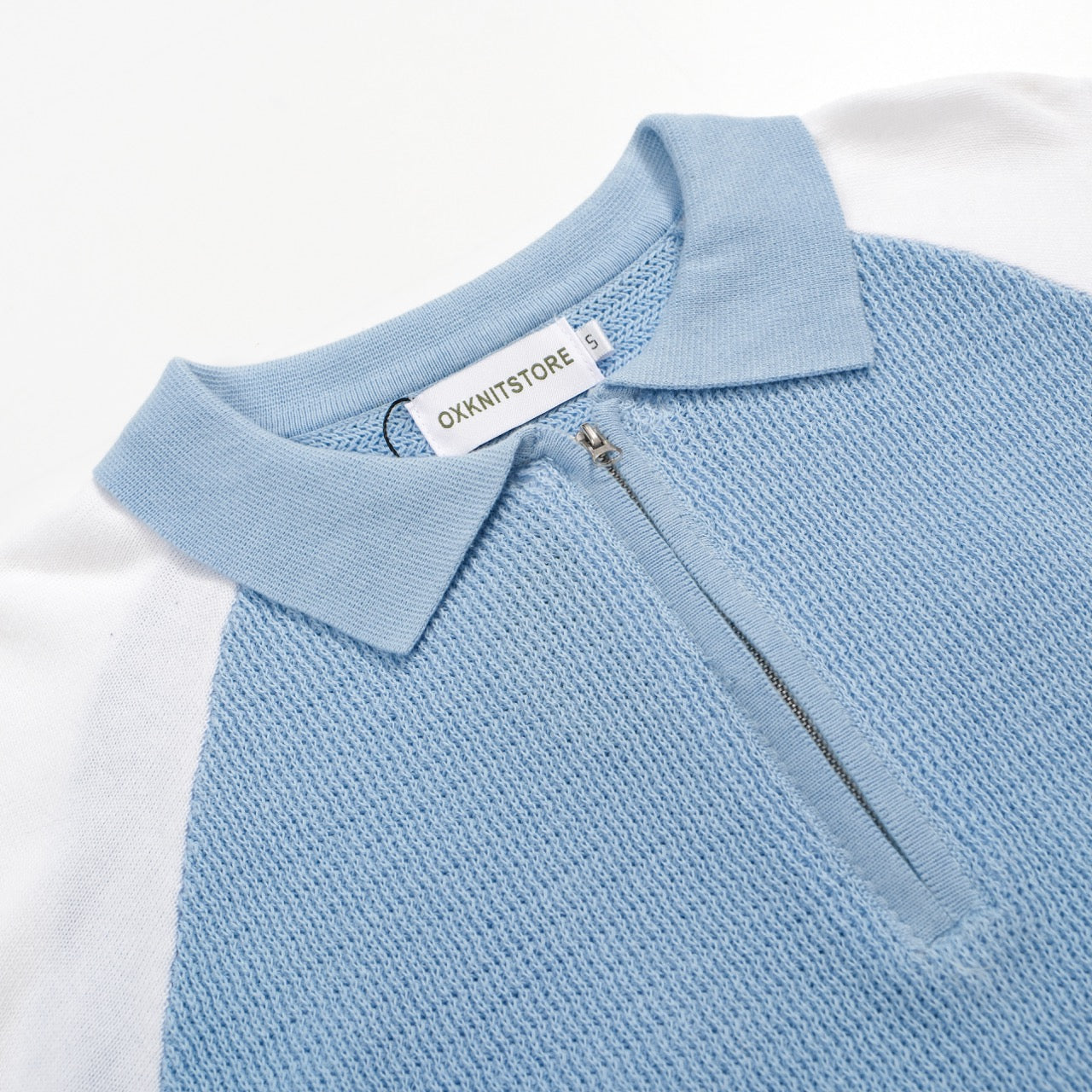 Men's blue zip-up vintage polo shirt