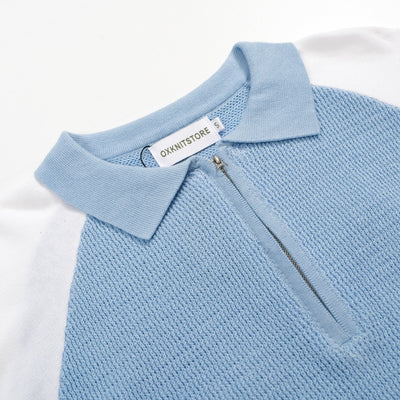 Men's blue zip-up vintage polo shirt