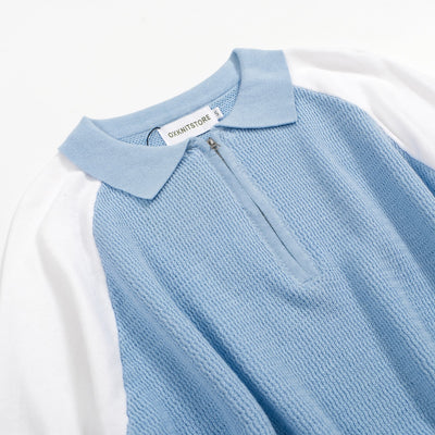 Men's blue zip-up vintage polo shirt