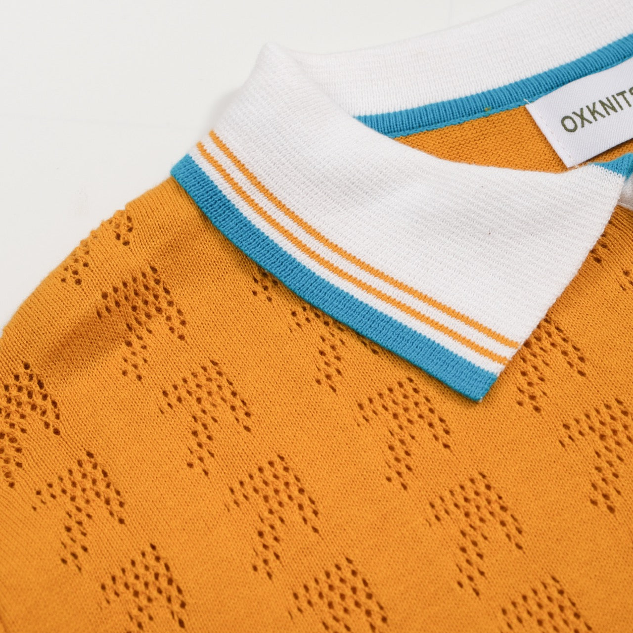 Men's vintage knit cotton polo shirt in yellow