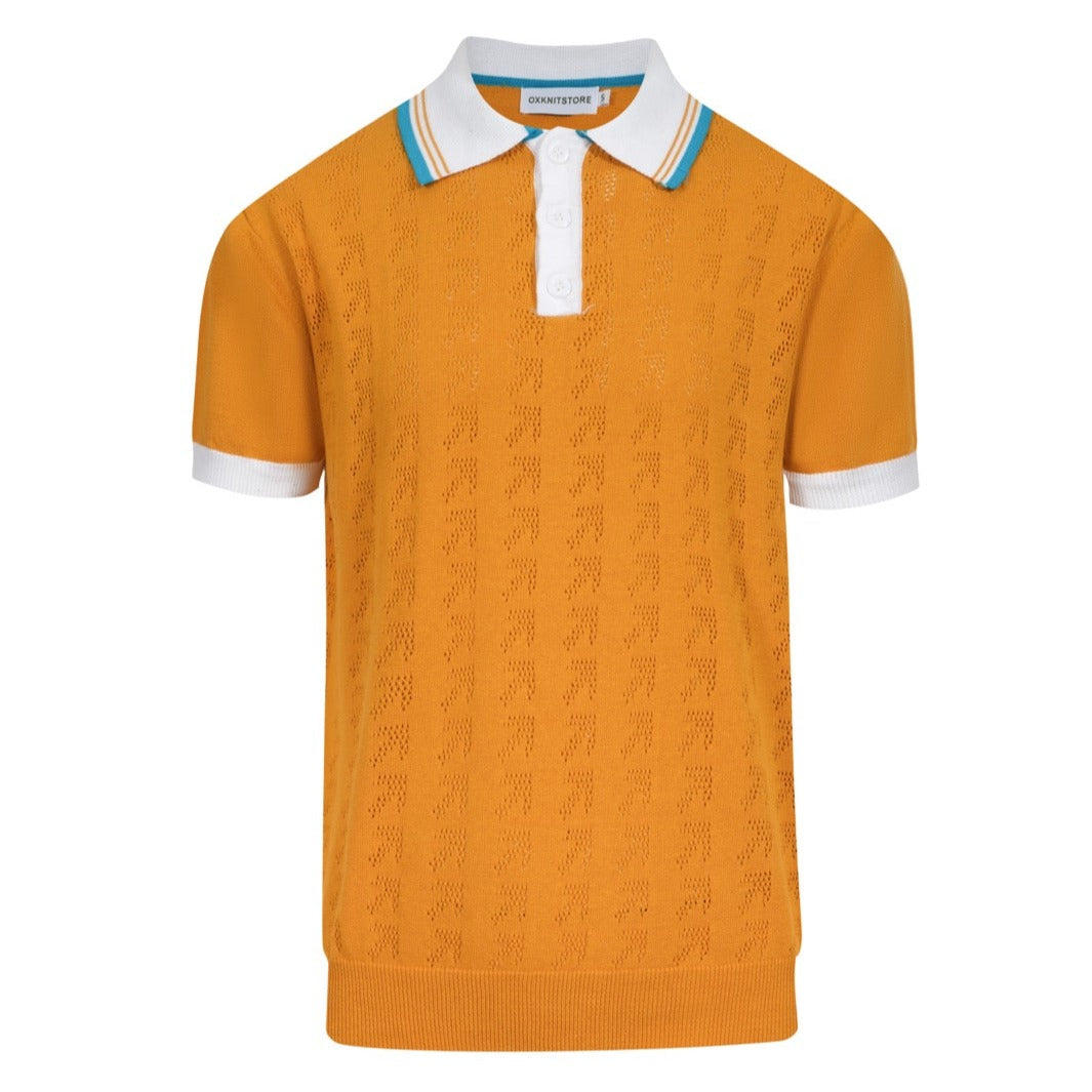 Men's vintage knit cotton polo shirt in yellow