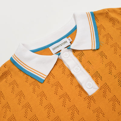 Men's vintage knit cotton polo shirt in yellow