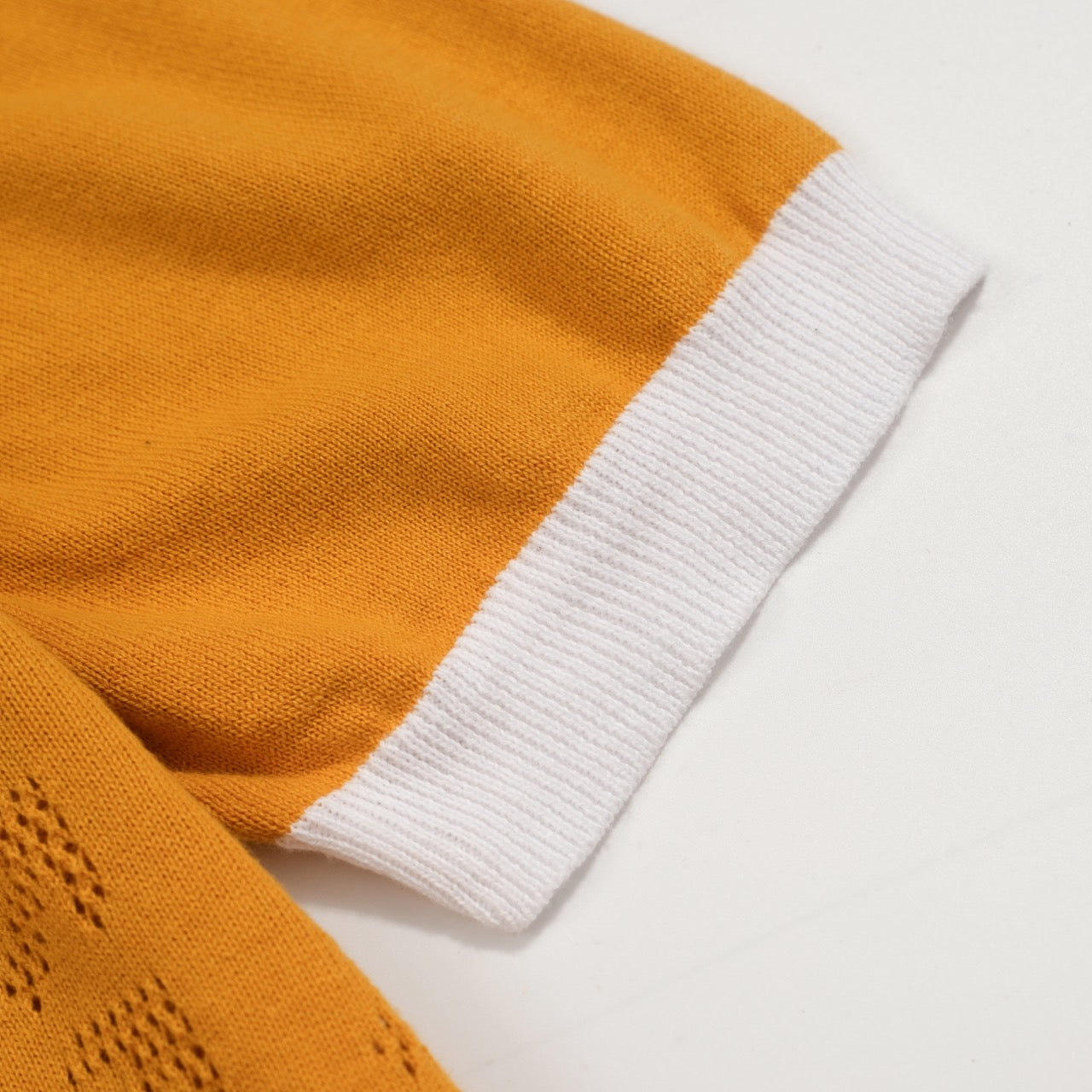 Men's vintage knit cotton polo shirt in yellow