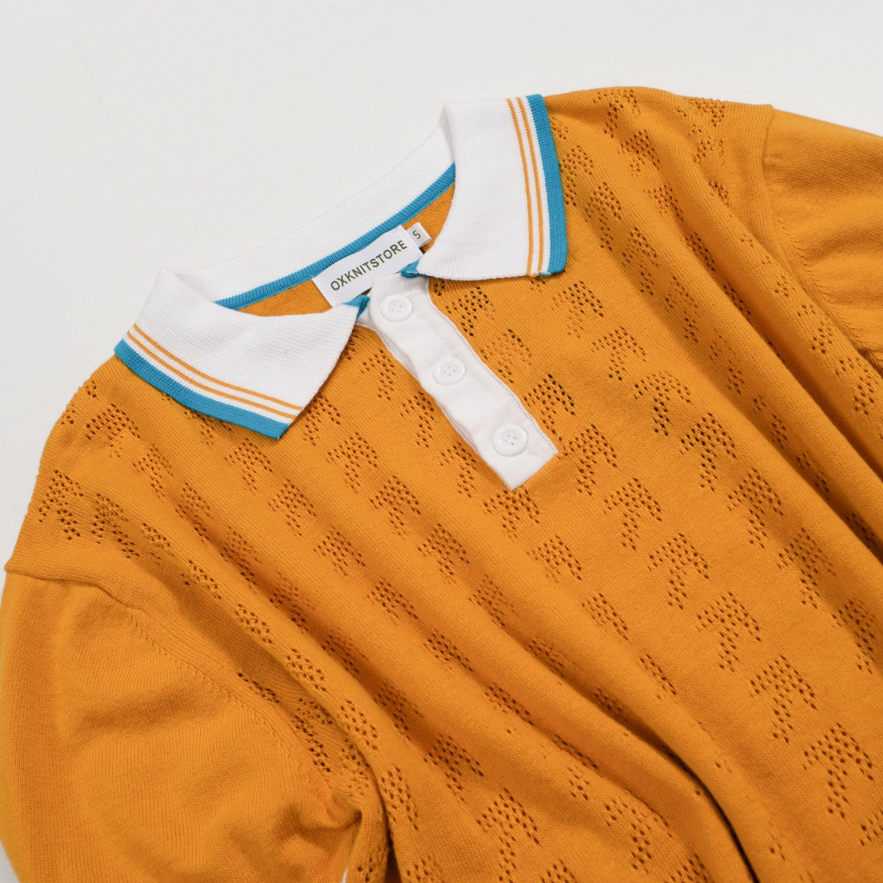 Men's vintage knit cotton polo shirt in yellow