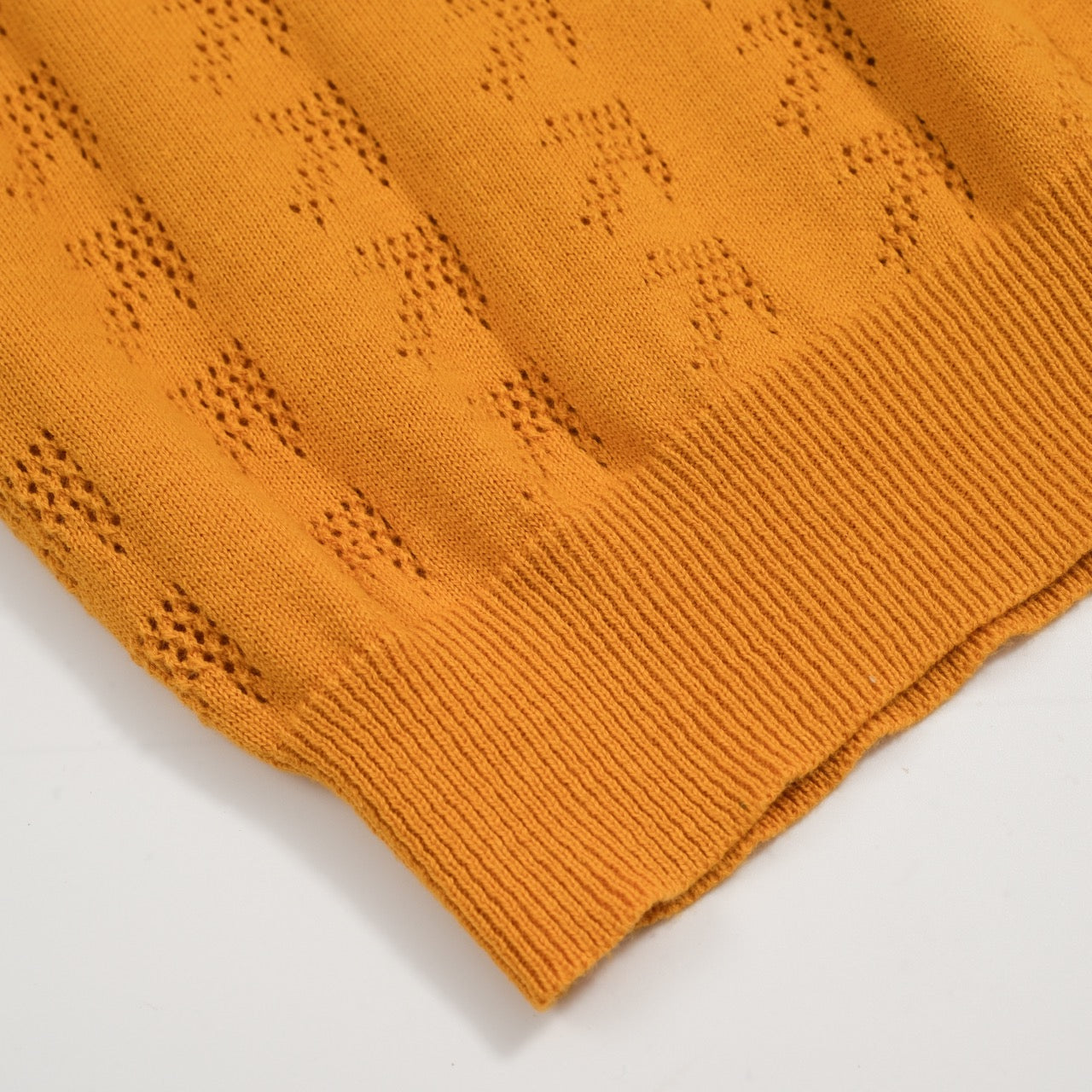 Men's vintage knit cotton polo shirt in yellow