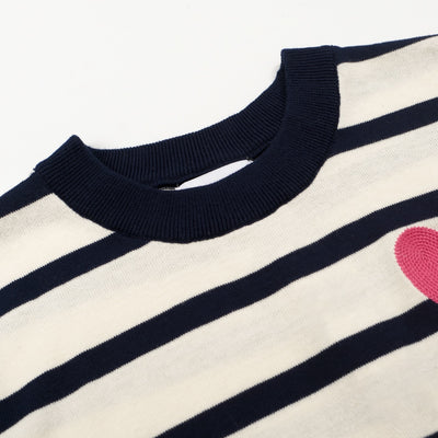 Women's striped vintage love embroidered knit T-shirt