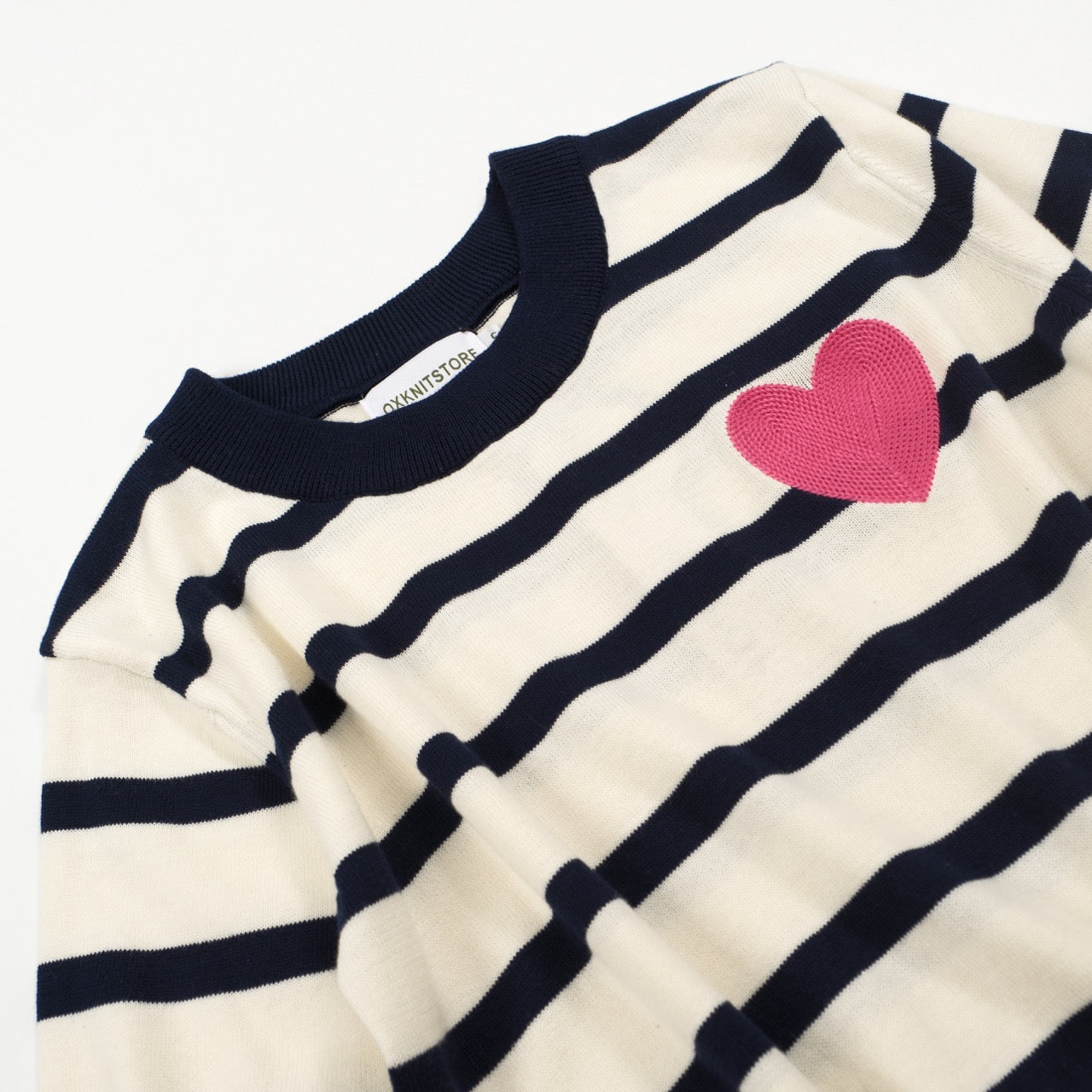 Women's striped vintage love embroidered knit T-shirt
