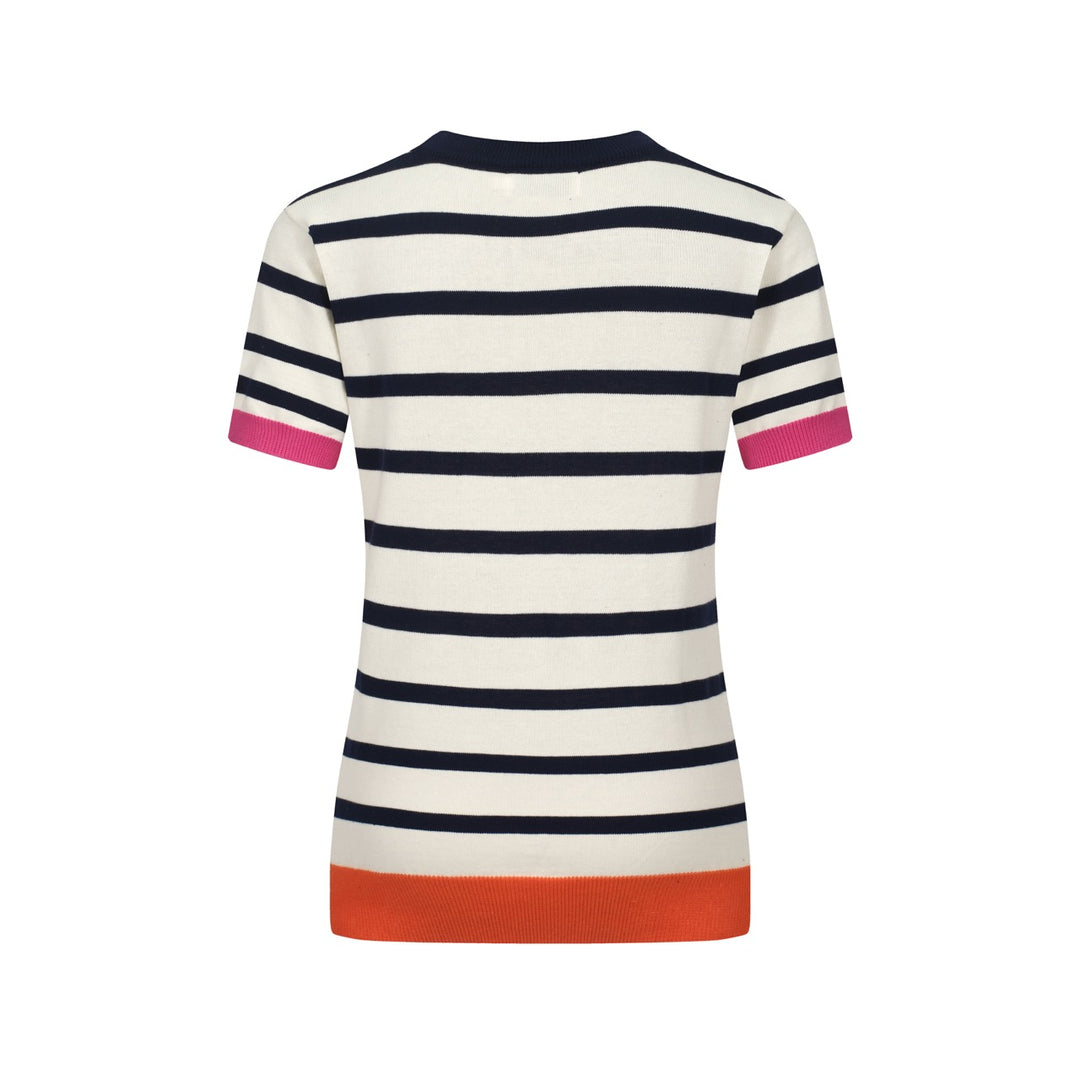 Women's striped vintage love embroidered knit T-shirt