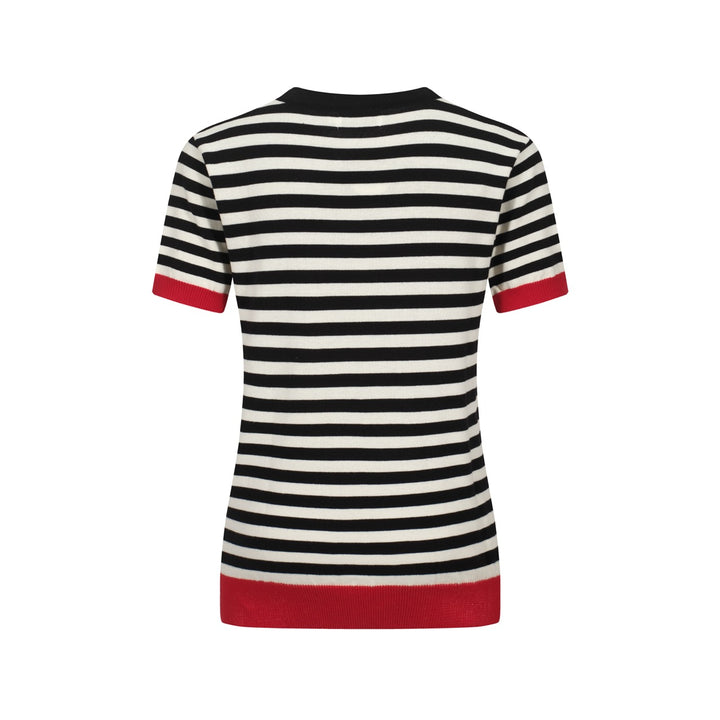 Vintage knit T-shirt for women with black stripes and hearts