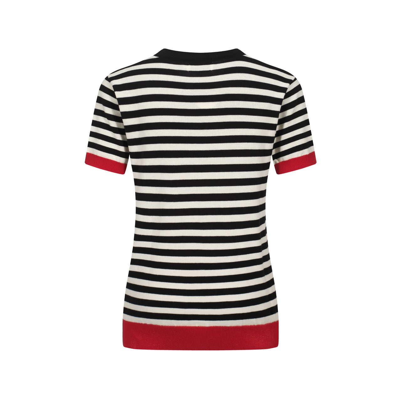 Vintage knit T-shirt for women with black stripes and hearts