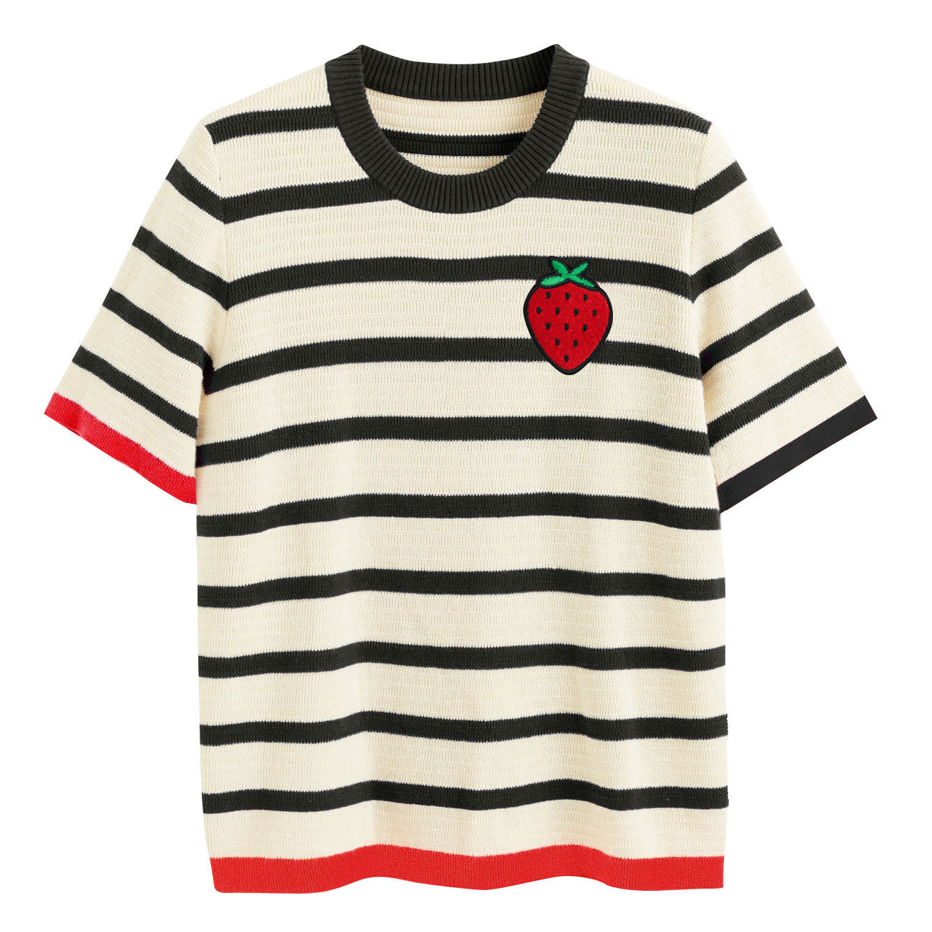 Women's vintage striped strawberry knit T-shirt