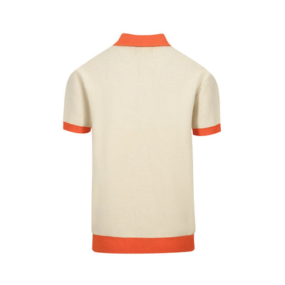 Men's orange rainbow striped knit polo shirt