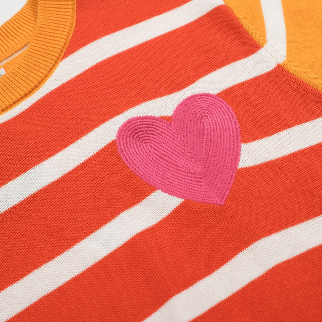 Women's color-matching striped love knit T-shirt