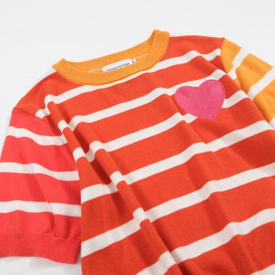 Women's color-matching striped love knit T-shirt