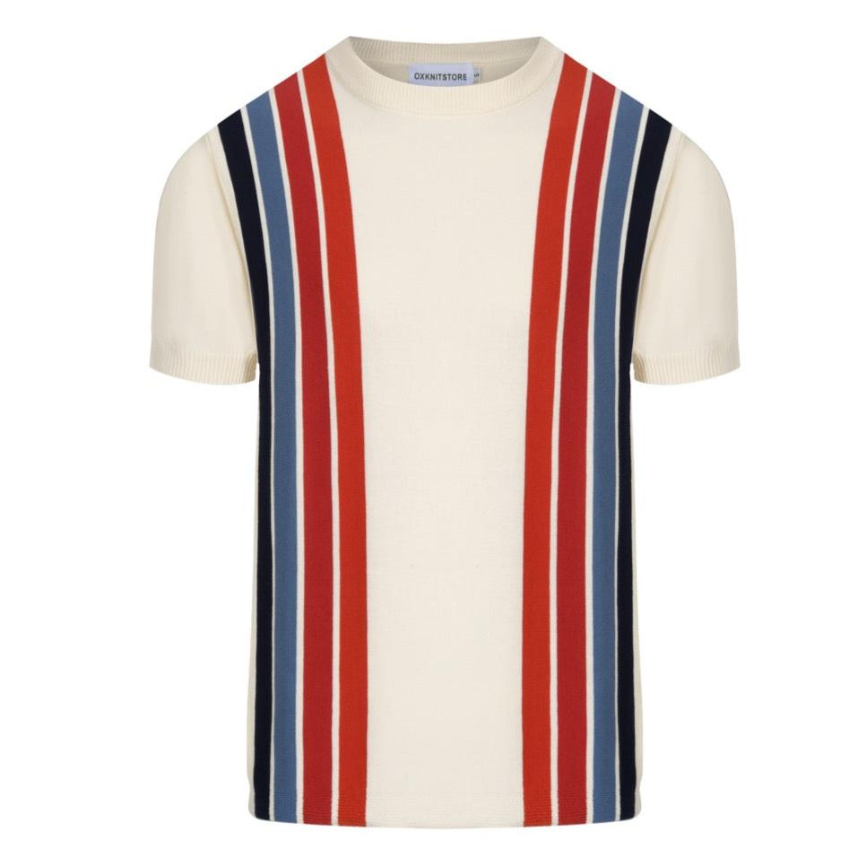 Vintage knit T-shirt with white apricot stripes for men