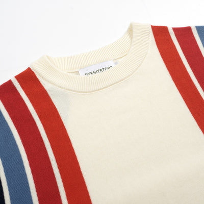 Vintage knit T-shirt with white apricot stripes for men