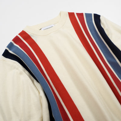 Vintage knit T-shirt with white apricot stripes for men