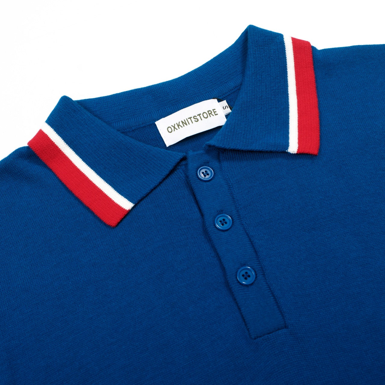 Men's blue striped contrasting knit polo shirt