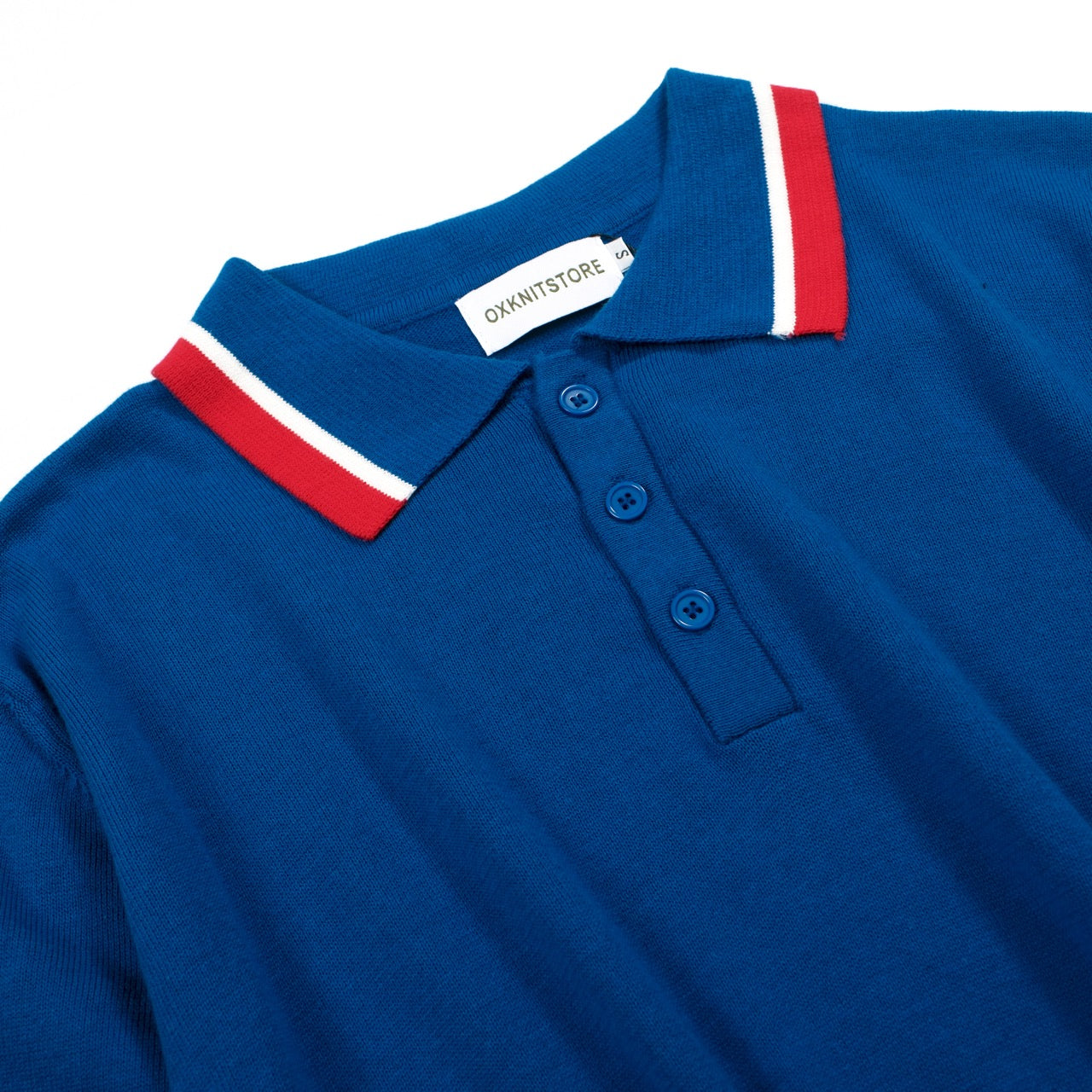 Men's blue striped contrasting knit polo shirt