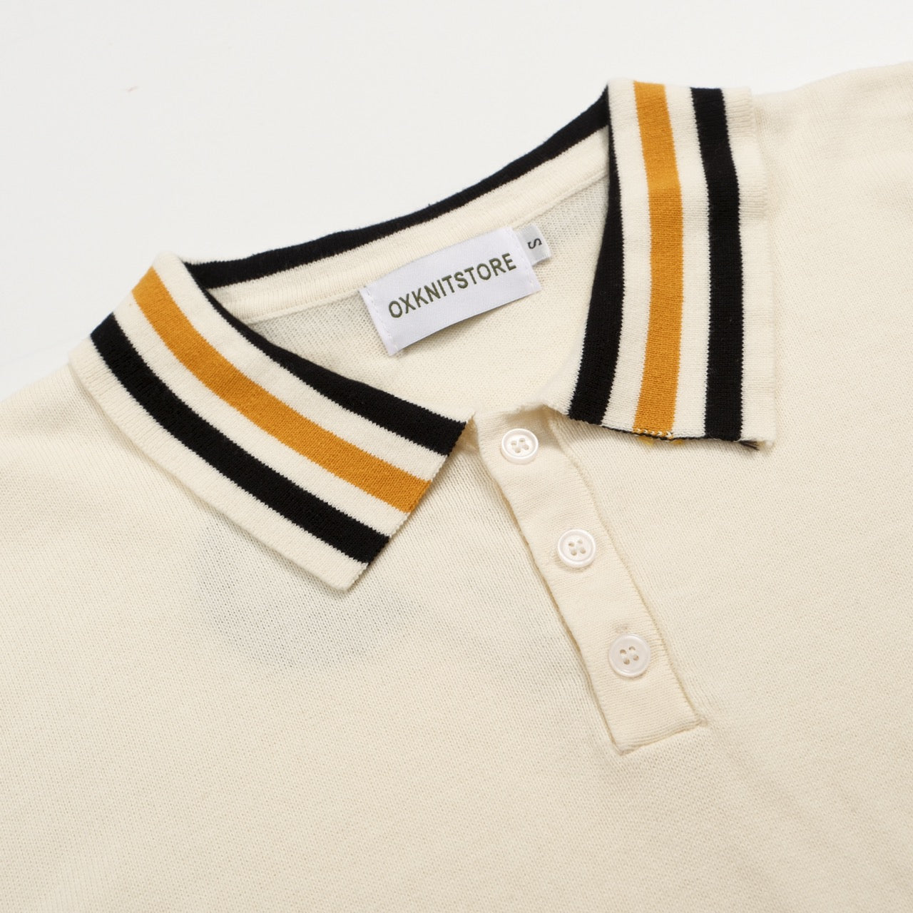 Men's white apricot multicolor striped contrasting knit polo shirt