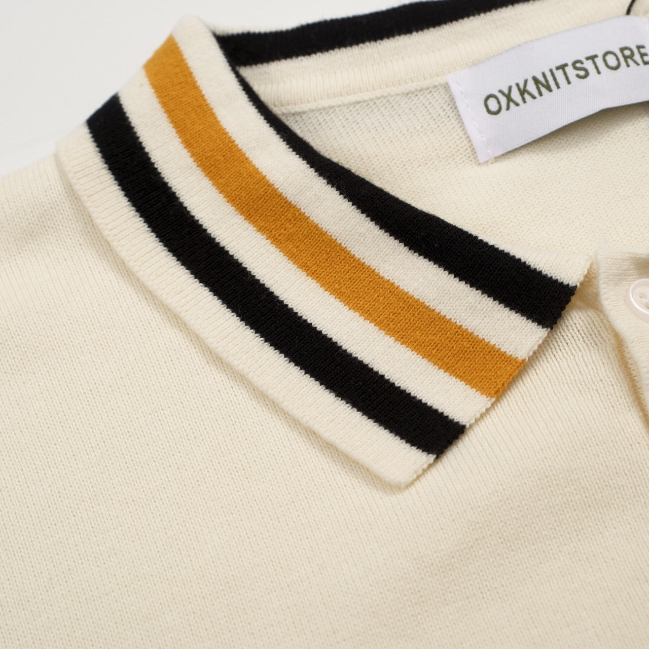 Men's white apricot multicolor striped contrasting knit polo shirt