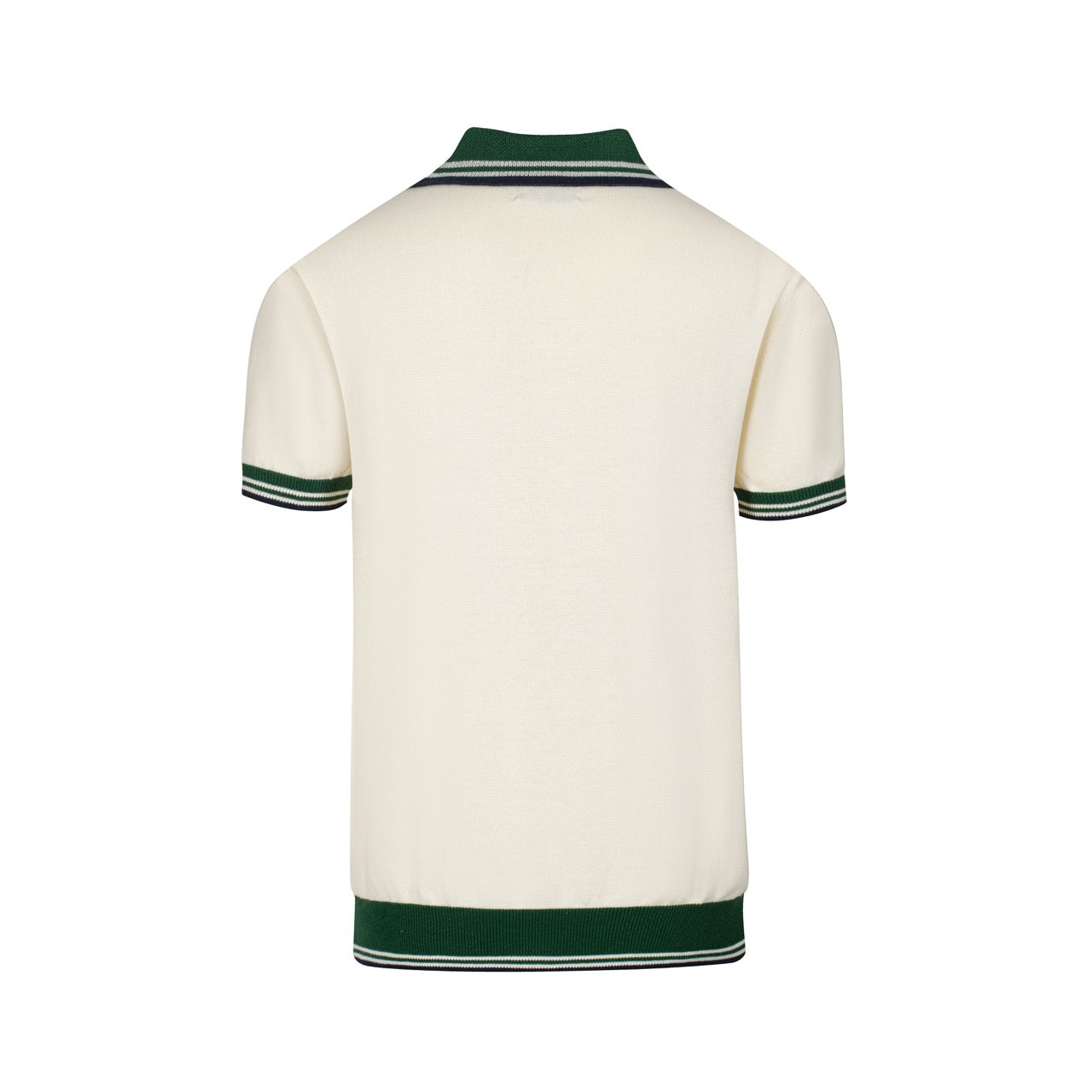 Men's white and green V-neck spiked knit polo shirt