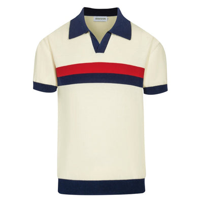 Men's apricot striped mesh knit polo shirt