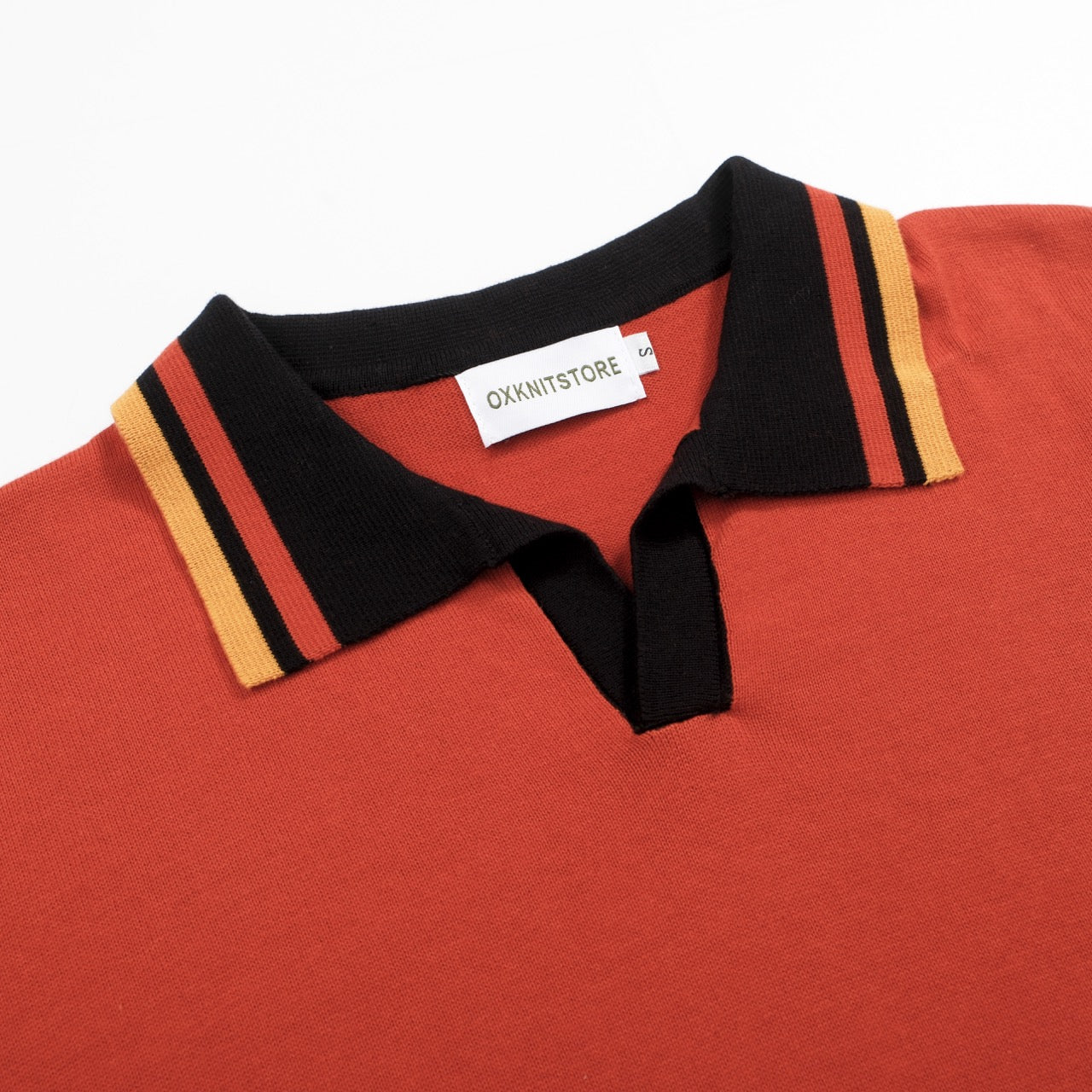 Men's red V-neck knit polo shirt