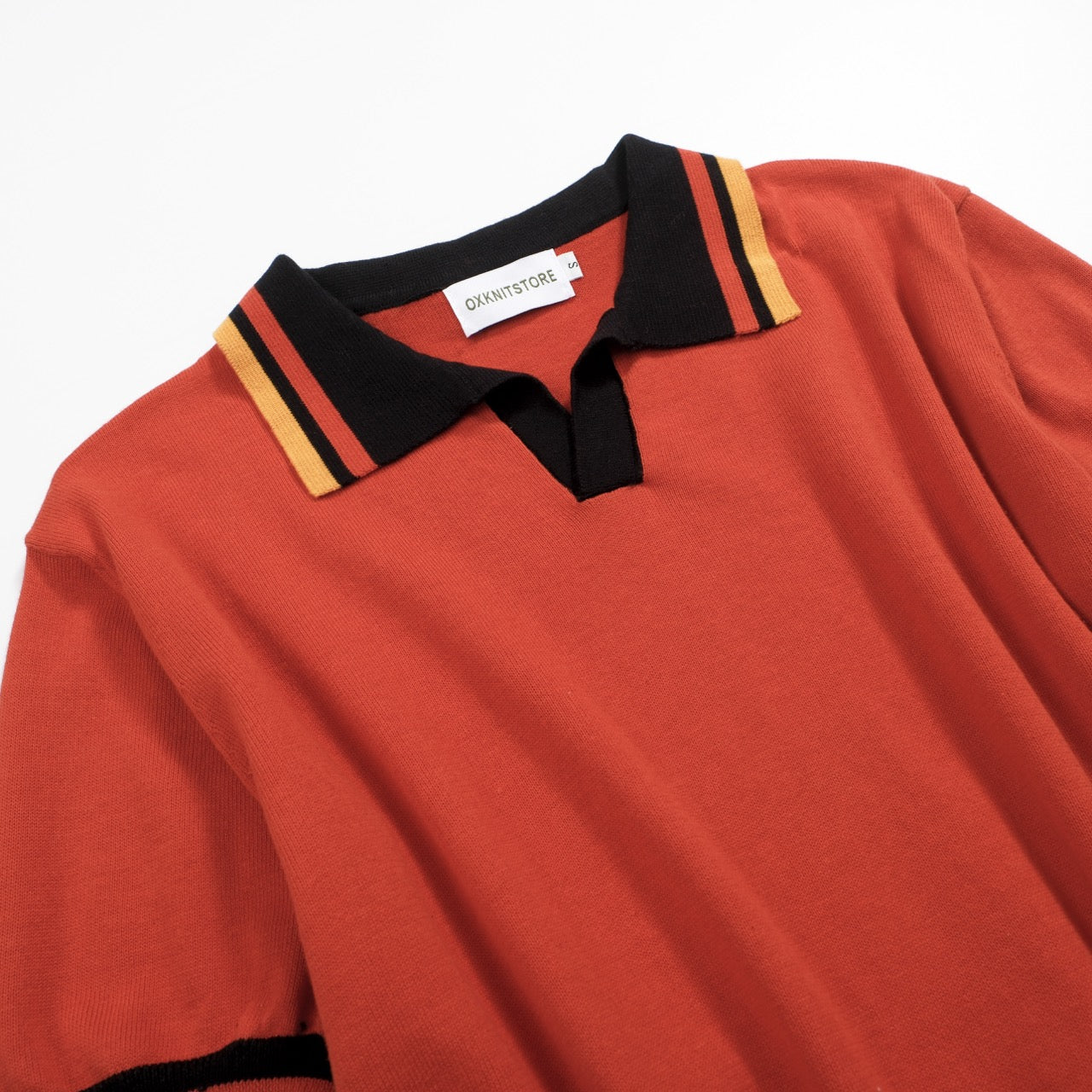 Men's red V-neck knit polo shirt